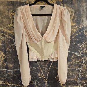 Cream Puff Sleeve Peplum Blouse